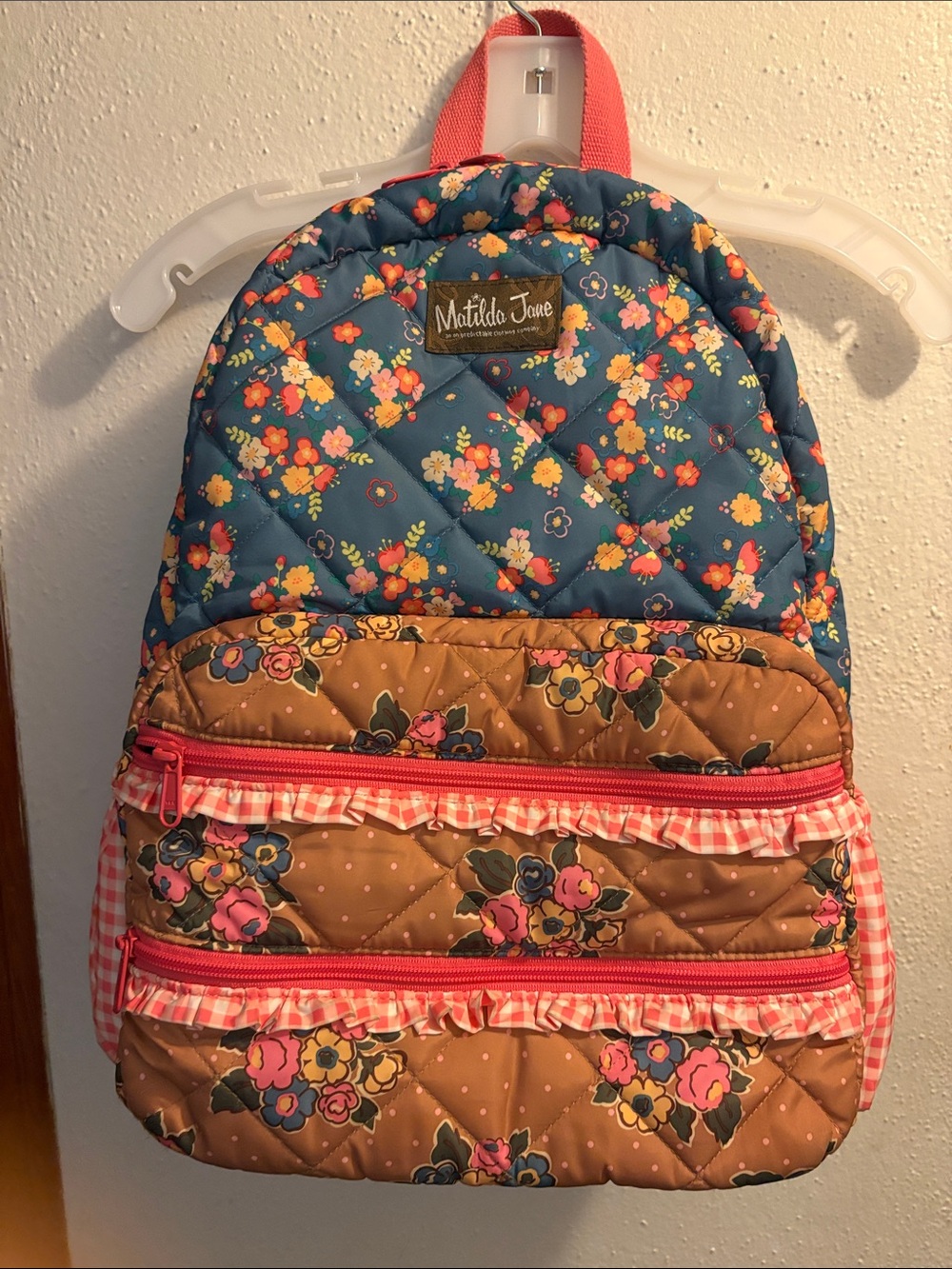 Matilda Jane Floral Quilted Backpack in Teal, Brown and Pink